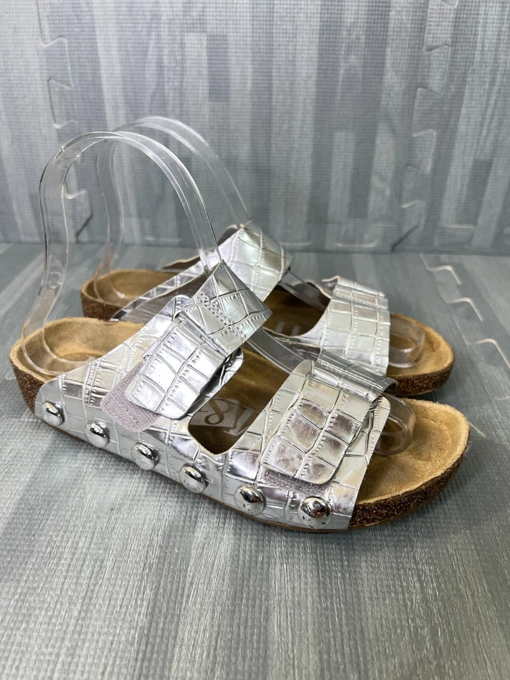 Sandalia Sam & Libby Metálica Plateada Mujer Talla 5 Tachonada Punta Abierta Deslizable Foto 1 de 4