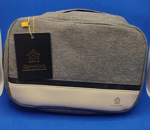 Organizador de viajes cosméticos CasaVida con gancho colgante, aprobado por la TSA, gris y crema - Imagen 1 de 7