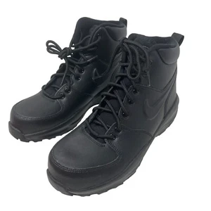 Nike Manoa Youth Size 6 Leather GS Triple All Black Work Shoe Boots New - Picture 1 of 8