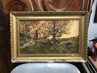 PAINTING HST BARBIZON FOREST SHEEP CHARACTER RIVER signed M G