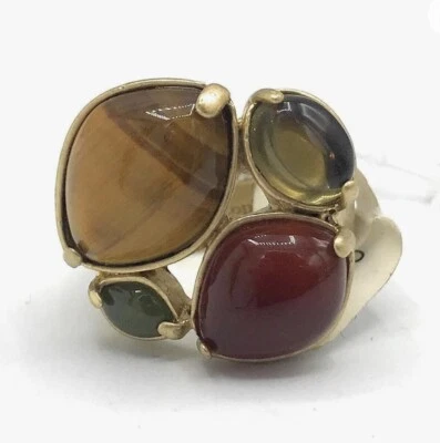 Anillo de oro mate Lia Sophia "Spiceberry" con ojo de tigre, ágata y cuentas de resina talla 7 Foto 1 de 4