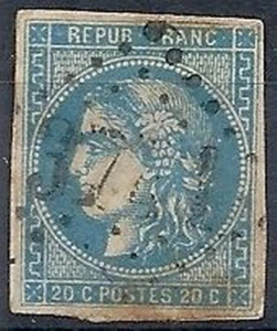 1870-71 FRANCIA USATO CERERE 20 CENT III TIPO AZZURRO - FR460-2 - Picture 1 of 1