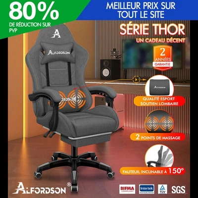 ALFORDSON Massage Bureau Fauteuil Gaming Exécutif Siège Tissu en Lin Ordinateur