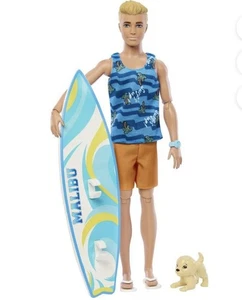 Barbie Ken Malibu Surfer Puppe blond mit Hund Surfbrett & Zubehör - Bild 1 von 6