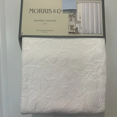 Morris & Co Luxury POPPY Shower Curtain Off White Textured Floral 100% Cotton - Image 1 of 4