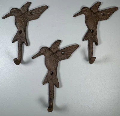 "Juego de 3 ganchos de pared vintage de hierro fundido para colibrí - decoración rústica de 5""" Foto 1 de 4