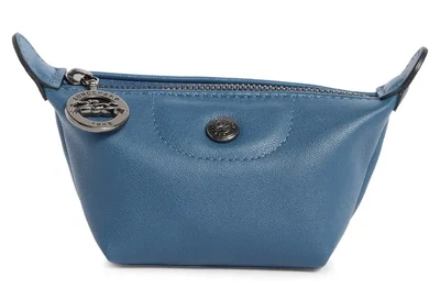 Estuche Monedero Longchamp Le Pliage Cuir Cuero Cremallera ~NUEVO EN CAJA~ AZUL PILOTO Foto 1 de 4