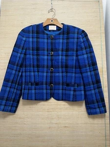 Chaqueta Pendleton Vintage Mujer 10 Cuadros Lana Recortada Blazer Hecho en EE. UU. Años 90 - Imagen 1 de 8