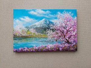 Mount Fuji and Sakura Blossom Original Oil Painting Spring Fujiyama Mountain Art - Picture 1 of 9