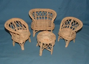 DOLL FURNITURE: WICKER CHAIRS, SOFA, & TABLE (4 PIECES) - GOOD USED CONDITION - Picture 1 of 4