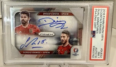 2016 Panini Prizm UEFA Euro Dual Signatures D. Costa & S. Ramos PSA 7 Auto 10 - Image 1 of 2