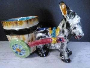 Rare Vintage Art Pottery Italy Large Donkey Cart Wagon Planter 12" Signed "FF" - Bild 1 von 15