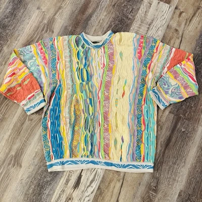 Vintage COOGI Sweater Mens Large Multicolor 3D Knit Mercerized Cotton Bold 90s - Image 1 of 4