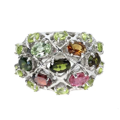 Anello estivo in argento 925 peridoto di tormalina ovale gemma naturale... - Immagine 1 di 4