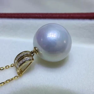 elegant 17-18mm south sea round white pearl pendant 18k +925silver chain (mr) - Picture 1 of 3