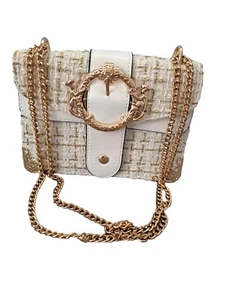 Womans shoulder handbag Prettylittlething fabric gold details beige new  - Picture 1 of 8