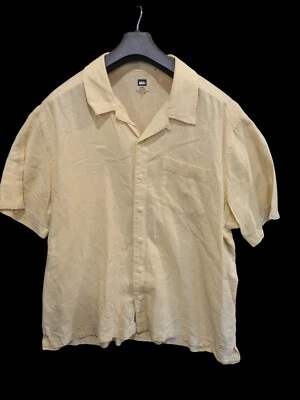 REI Co Op Shirt Hemp Organic Cotton Loop Collar Yellow Camp Hawaiian Outdoors - Image 1 of 3