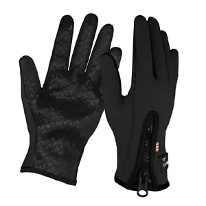 MENS NEOPRENE GLOVES CYCLING SPORTS GRIPPER TOUCHSCREEN WARM WINDPROOF ZIP - Picture 1 of 9