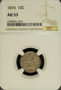 1876 P NGC AU 53 Seated Liberty Silver Dime ☆☆ Great For Sets 015 - Picture 1 of 2