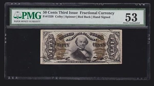US 50c Fractional Currency Autographed Red Back FR 1328 PMG 53 AU - Picture 1 of 2