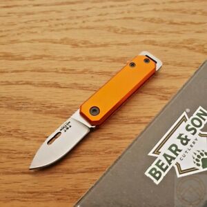 Bear & Son Small Pocket Knife 1.5" Carbon Steel Blade Orange Aluminum Handle