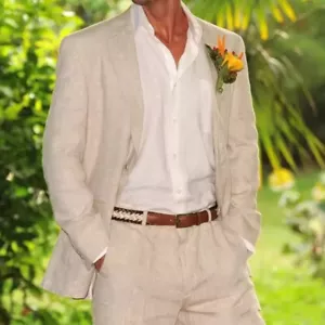 Herrenanzug Aus Leinen in Beige Atmungsaktiv Bequem Für Den Sommer Hose Blazer - Bild 1 von 27