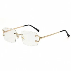 Herren Vintage Gold Rahmen Edelstein geschnitten klare Linse randlos Hip Hop Luxus Brille - Bild 1 von 4