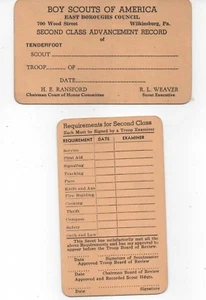 VINTAGE BOY SCOUT 1940's Second Class ADVANCEMENT CARD- East Boroughs Council - Picture 1 of 1
