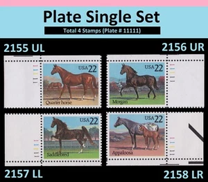 US 2155-2158 American Horses 22c plate single set 4 MNH 1985 - Picture 1 of 1
