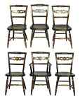 Set Of 6 Hitchcock Style Windsor Chairs Grain Painted Stenciled Gold Accents