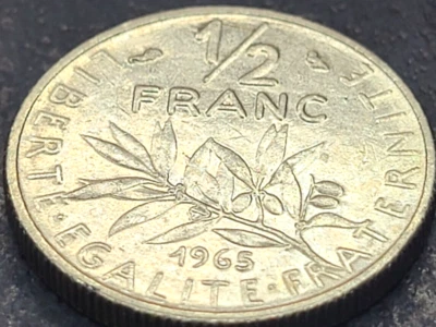 1965 França 1/2 Franco KM# 931.1 VENDEDOR DOS EUA REEMBOLSO DE FRETE COMBINADO - Imagem 1 de 2