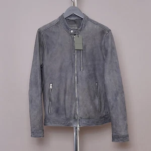 ALL SAINTS Leather Jacket MEDIUM Mens Blue M Biker Bomber Celebrity Grail WOODS - Picture 1 of 24