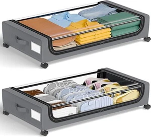 2Pcs Under Bed Storage with Wheels: XXL Underbed Storage Containers with Lids - Picture 1 of 8