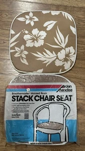 Paradise Vintage Stack Chair Seat Pads Hibiscus Flower Pattern 2 Tan Pads - Picture 1 of 5