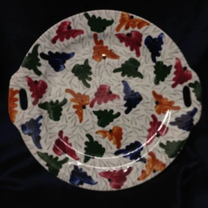 GES GESCH HANDLED CAKE PLATE OR PLATTER 10" PINK ORANGE BLUE GREEN FLORAL - Picture 1 of 6