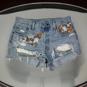 Levi Strauss & Co 501 Cut-Off Jean Shorts Womens Blue Distressed Denim Size W29 - Picture 1 of 11