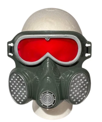 ZOMBIE GAS MASK Green Plastic Face Army Costume Red Goggles Biohazard Fake Toy - Image 1 of 4