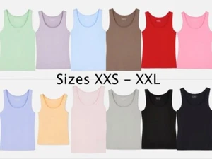 PRIMARK LADIES STRETCH WIDE STRAP VEST TOP SCOOP NECK UK SIZES SUMMER TANK CROP - Picture 1 of 21
