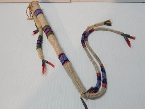 c.1870-90s PLAINS BEADED lAKOTA INDIAN AWL CASE w/ RED HORSEHAIR TIN CONES - Picture 1 of 7