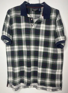 Retro Trader Bay Polo Shirt Plaid-Pattern 100% Cotton Mens Large Casual Collared - Picture 1 of 16