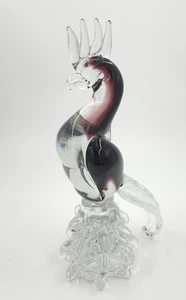 Statuina vintage in vetro di Murano viola ametista uccellino pappagallo cacatua alta 13" con etichetta - Foto 1 di 8