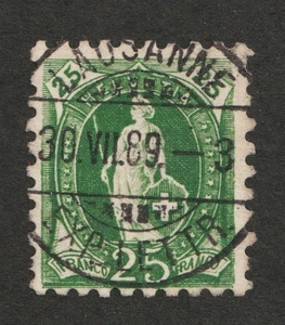 1888 Switzerland Helvetia Sc# 90, pf.9½, Wmk 182 type 1, 25¢ Y-Grn, Used Cv$25 - Picture 1 of 1