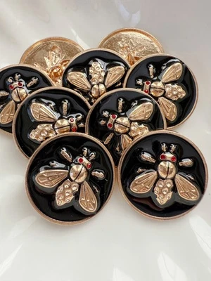 9PC Gold Black Enamel Bee Shank Metal Buttons 25mm - Image 1 of 2