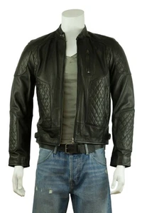 Image Checker Herren schwarz Leder Rock Front Taschen Knopfleiste Biker Jacke - Bild 1 von 5