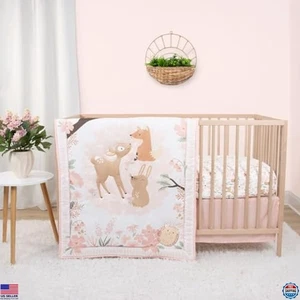 3 Piece Baby Crib Bedding Set for Girls - Fairytale Forest Nursery Decor - Picture 1 of 6