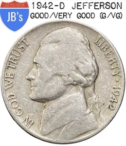1942-D Jefferson Nickel 5c - Circulated Good/Very Good (G/VG) - Picture 1 of 5