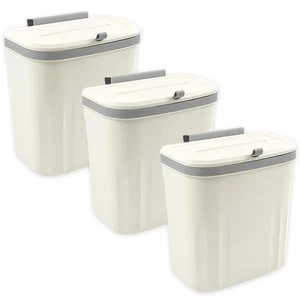 3x Wall Mounted Trash Bin w/ Lid 10L Compost Can for Kitchen, Sink, Bathroom - Picture 1 of 7