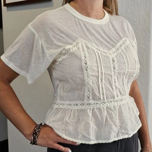 1/2 DE DESCUENTO Top Manga Corta Tejido Blanco Forever 21 Súper Lindo Estilo Campesino Pequeño. - Imagen 1 de 8