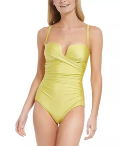 Calvin Klein Shirred Tummy Control Split Cup Bandeau One Piece Swimsuit Sz 6 New - Picture 1 of 4