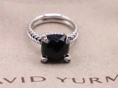 David Yurman Sterling Silver 11mm Chatelaine Ring Black Onyx & Diamonds size 7 - Image 1 of 4